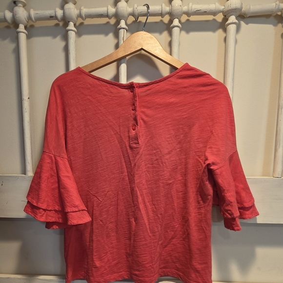Women's Red Ruffle Sleeve Top - Picture 2 of 3